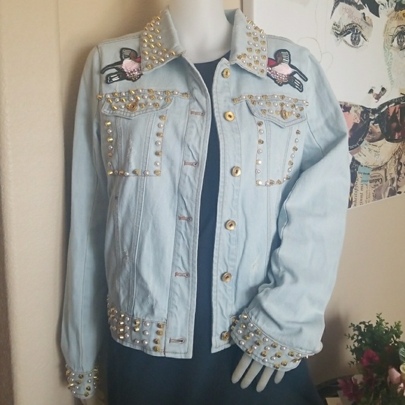 pearl studded denim jacket